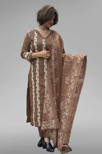 Embroidered Cotton 3 Piece Suit [005]