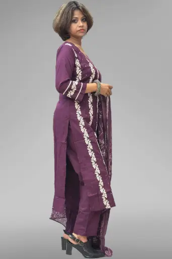 Embroidered Cotton 3 Piece Suit [007]