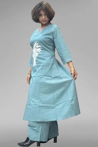 Embroidered Cotton Kurti Palazo Set [0013]